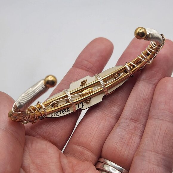 Liz Tech 2013 Camphor & Faceted Purple Glass Earthtones Cuff Bracelet Adjustable - Picture 6 of 12